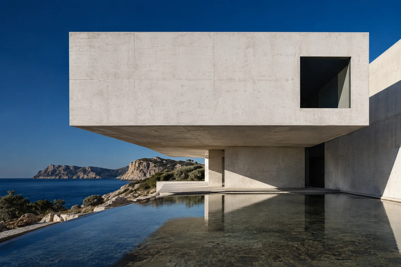 Architektonische Pavillonstudie mit klaren Linien in einer grünen Landschaft