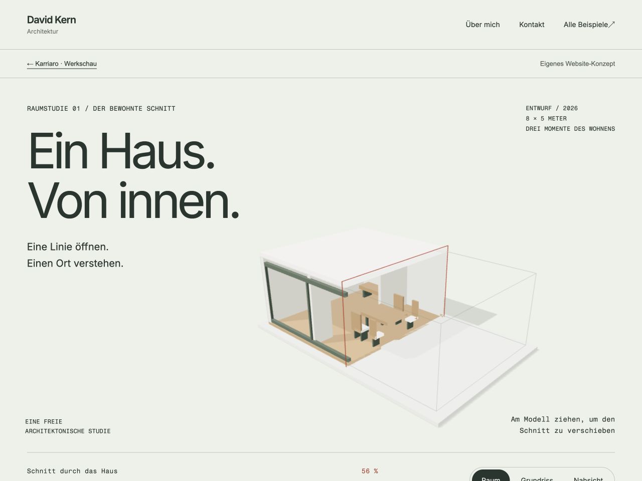 Tatsächliche Startseitenansicht der Website David Kern