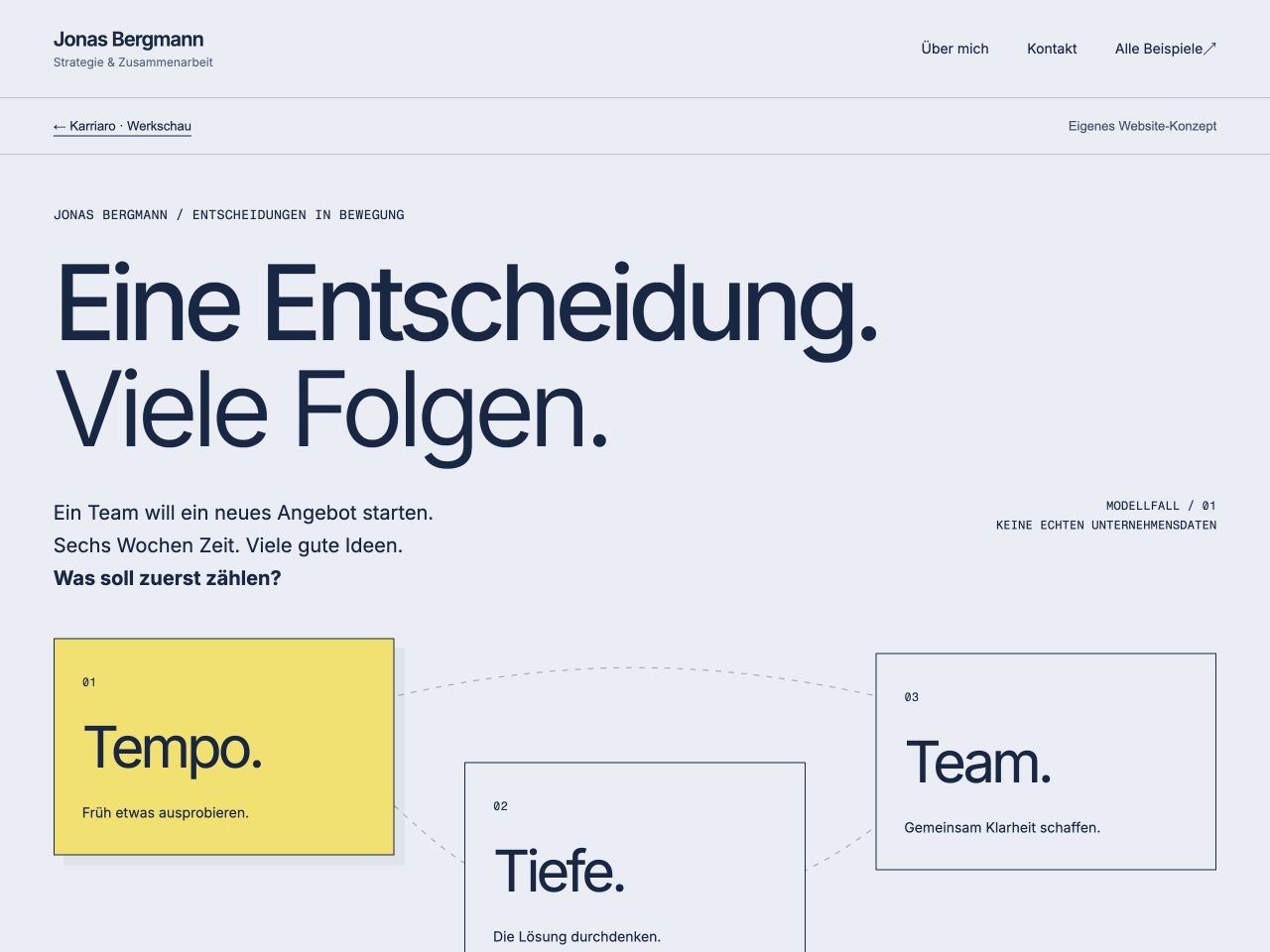 Tatsächliche Startseitenansicht der Website Jonas Bergmann