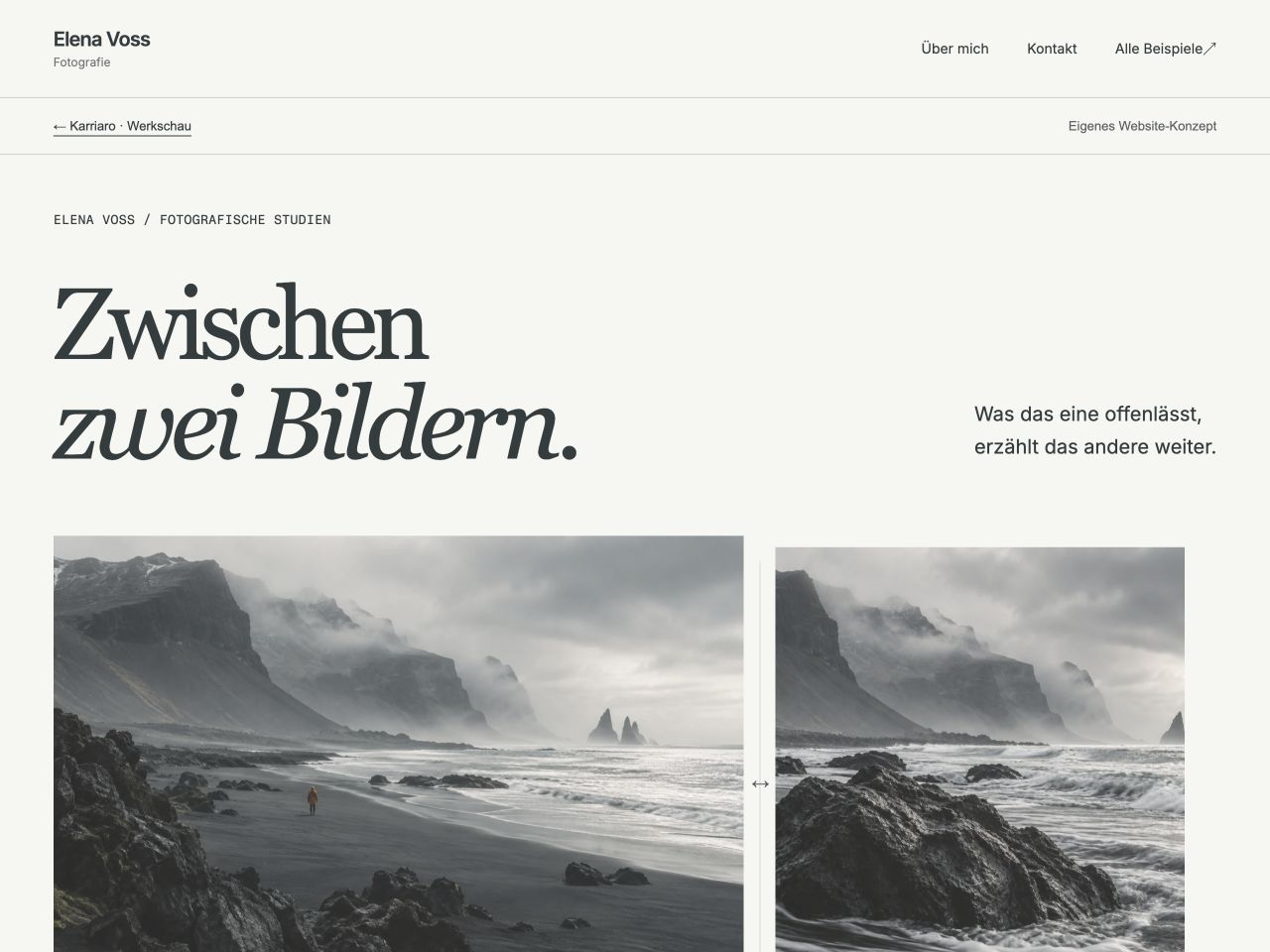 Tatsächliche Startseitenansicht der Website Elena Voss