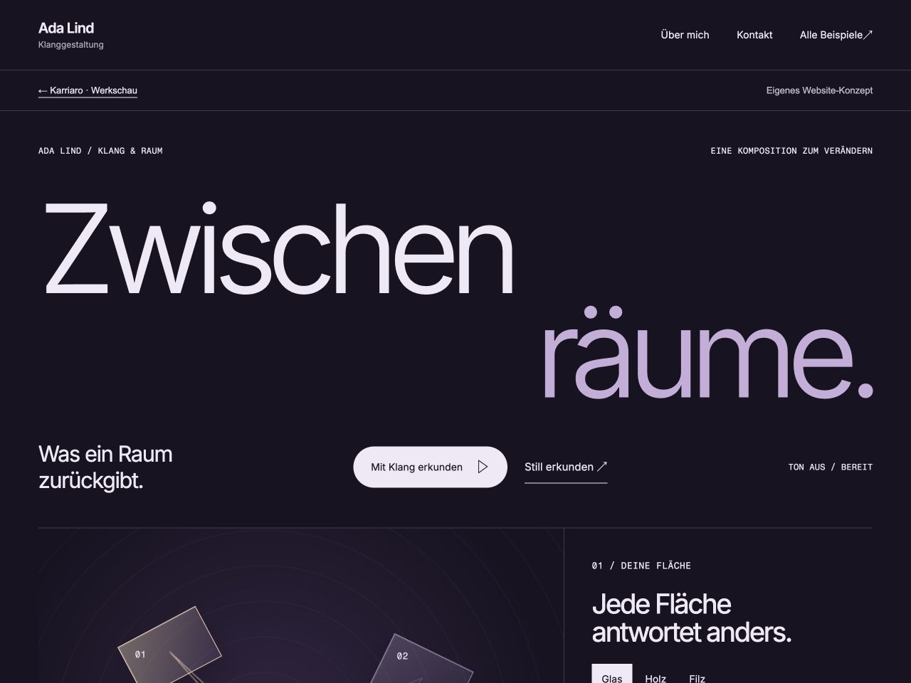 Tatsächliche Startseitenansicht der Website Ada Lind