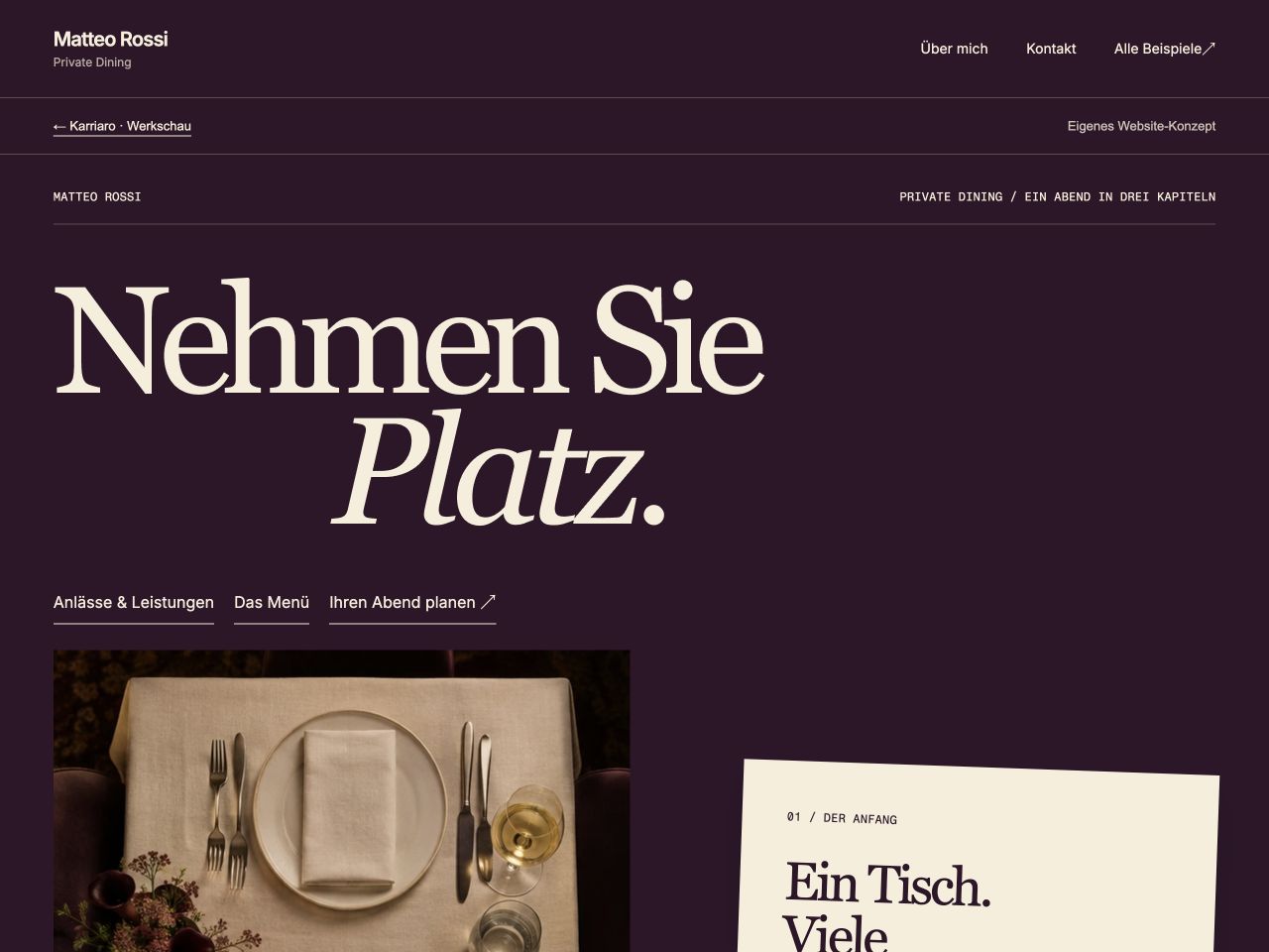 Tatsächliche Startseitenansicht der Website Matteo Rossi