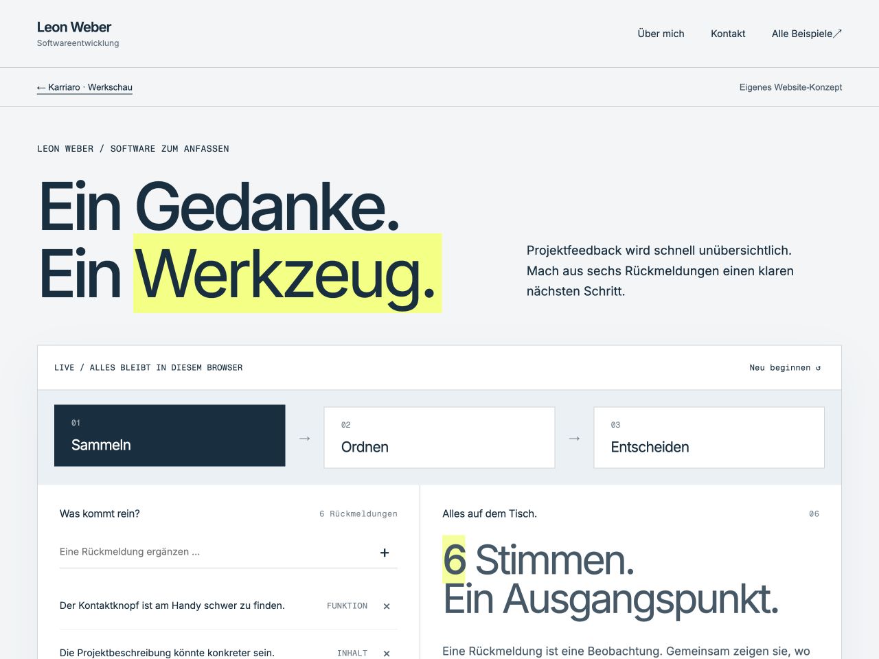 Tatsächliche Startseitenansicht der Website Leon Weber