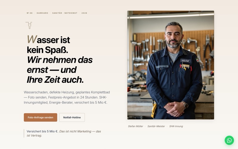 Beispiel-Website für einen Sanitär- und Heizungs-Meisterbetrieb