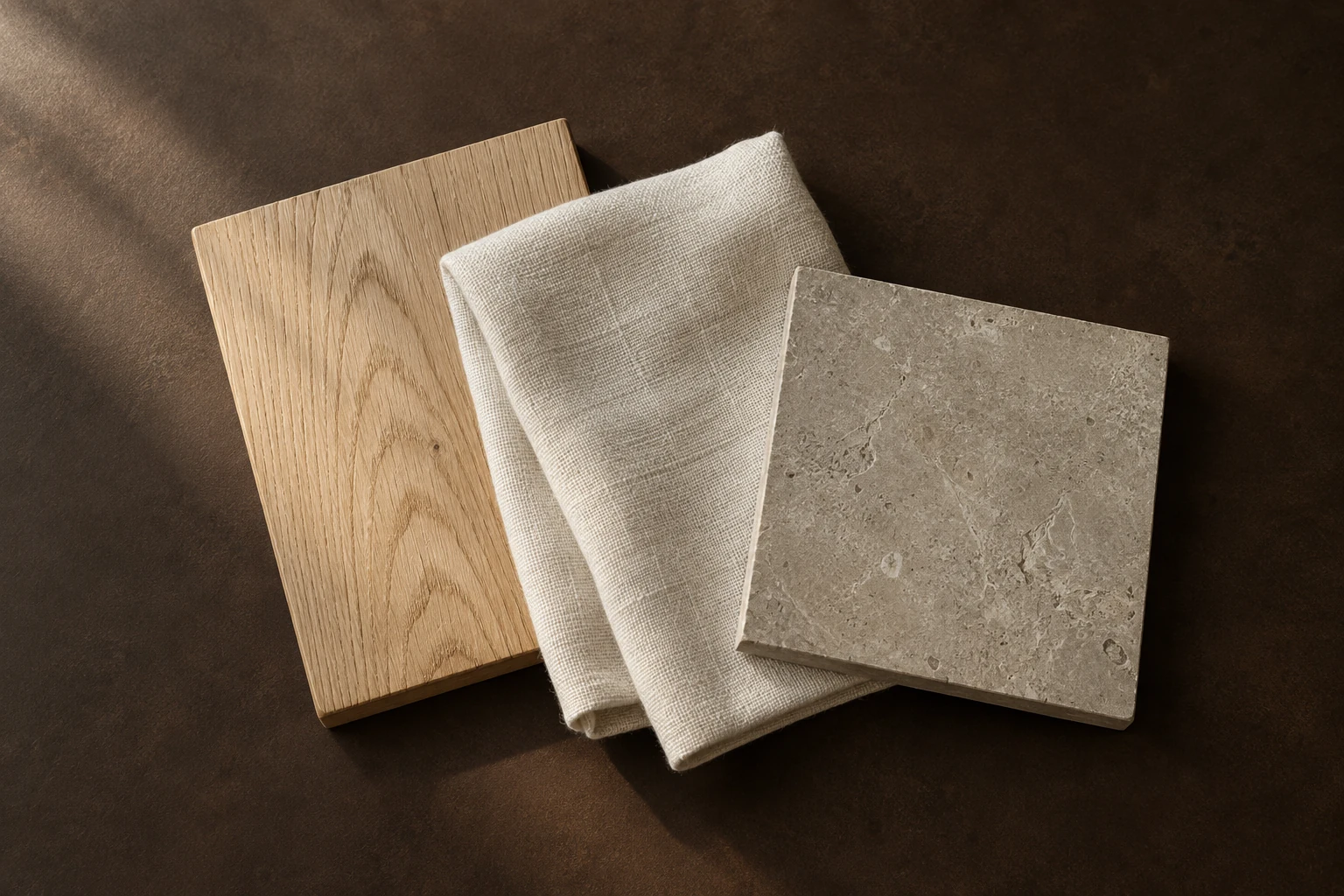 Leinen, Stein und Eiche der eigenen Materialstudie